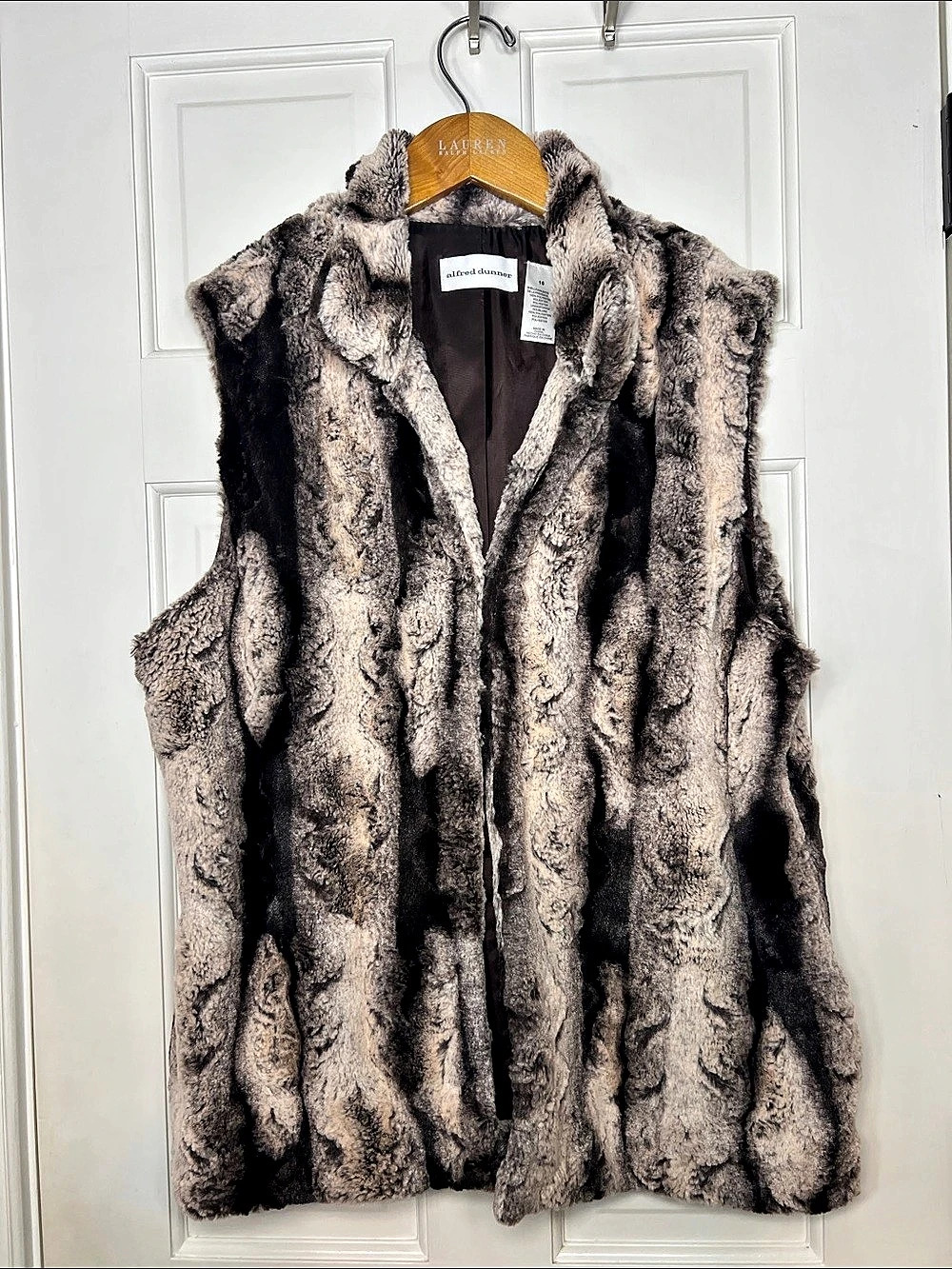 Alfred Dunner Faux Fur Vest Brown Black Sz 16